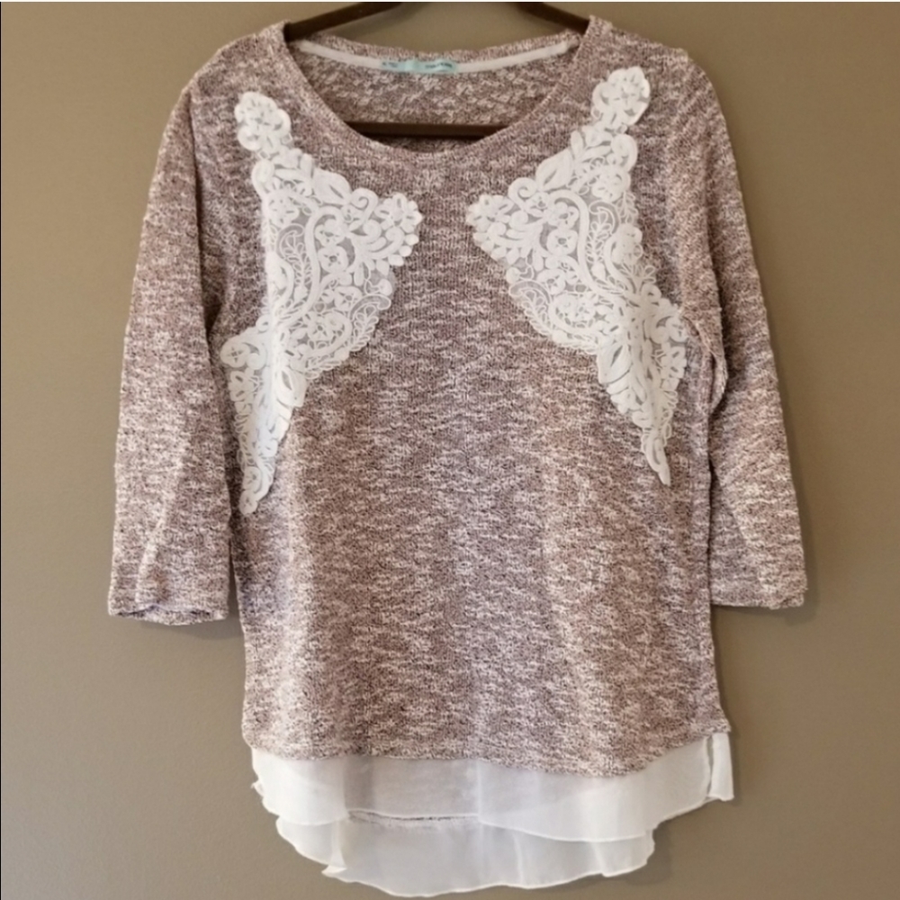 MAURICES Pink Sweater with Lace Embellishments